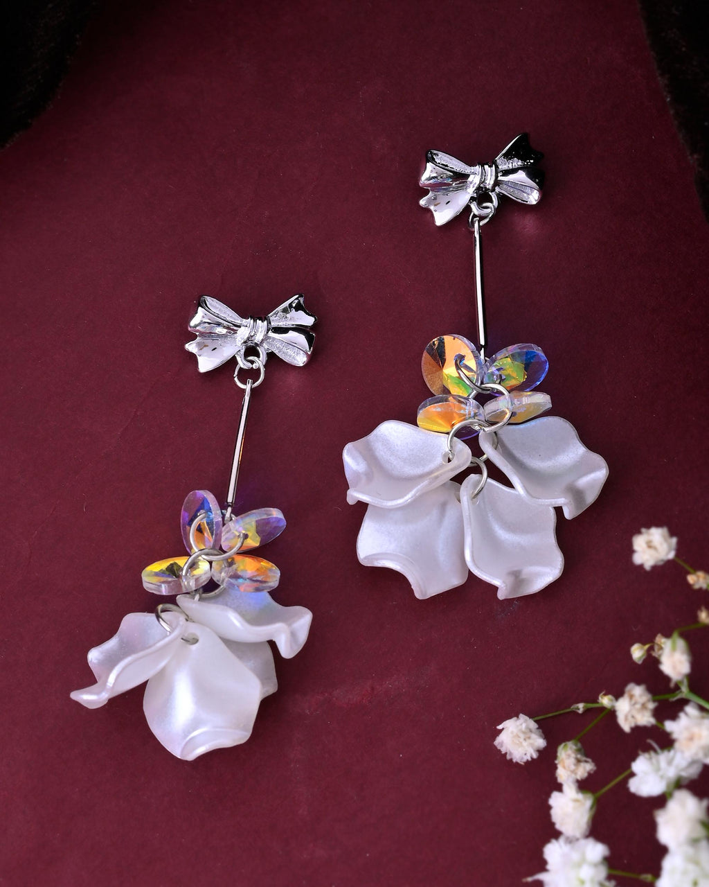 VOJ Silver Plated Bow Drop Earrings