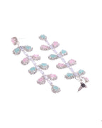 VOJ Silver-Toned Mind Green And Pink Leaf Shaped Drop Earrings | Grocsy