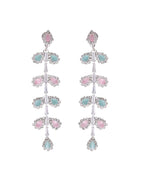 VOJ Silver-Toned Mind Green And Pink Leaf Shaped Drop Earrings | Grocsy