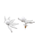 VOJ Silver Plated Stainless Steel Pearl Flower Shaped Studs