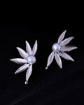 VOJ Silver Plated Stainless Steel Pearl Flower Shaped Studs