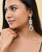 VOJ Silver-Toned Mind Green And Pink Teardrop Shaped Drop Earrings