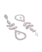 VOJ Silver-Toned Mind Green And Pink Teardrop Shaped Drop Earrings