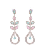 VOJ Silver-Toned Mind Green And Pink Teardrop Shaped Drop Earrings