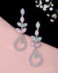 VOJ Silver-Toned Mind Green And Pink Teardrop Shaped Drop Earrings