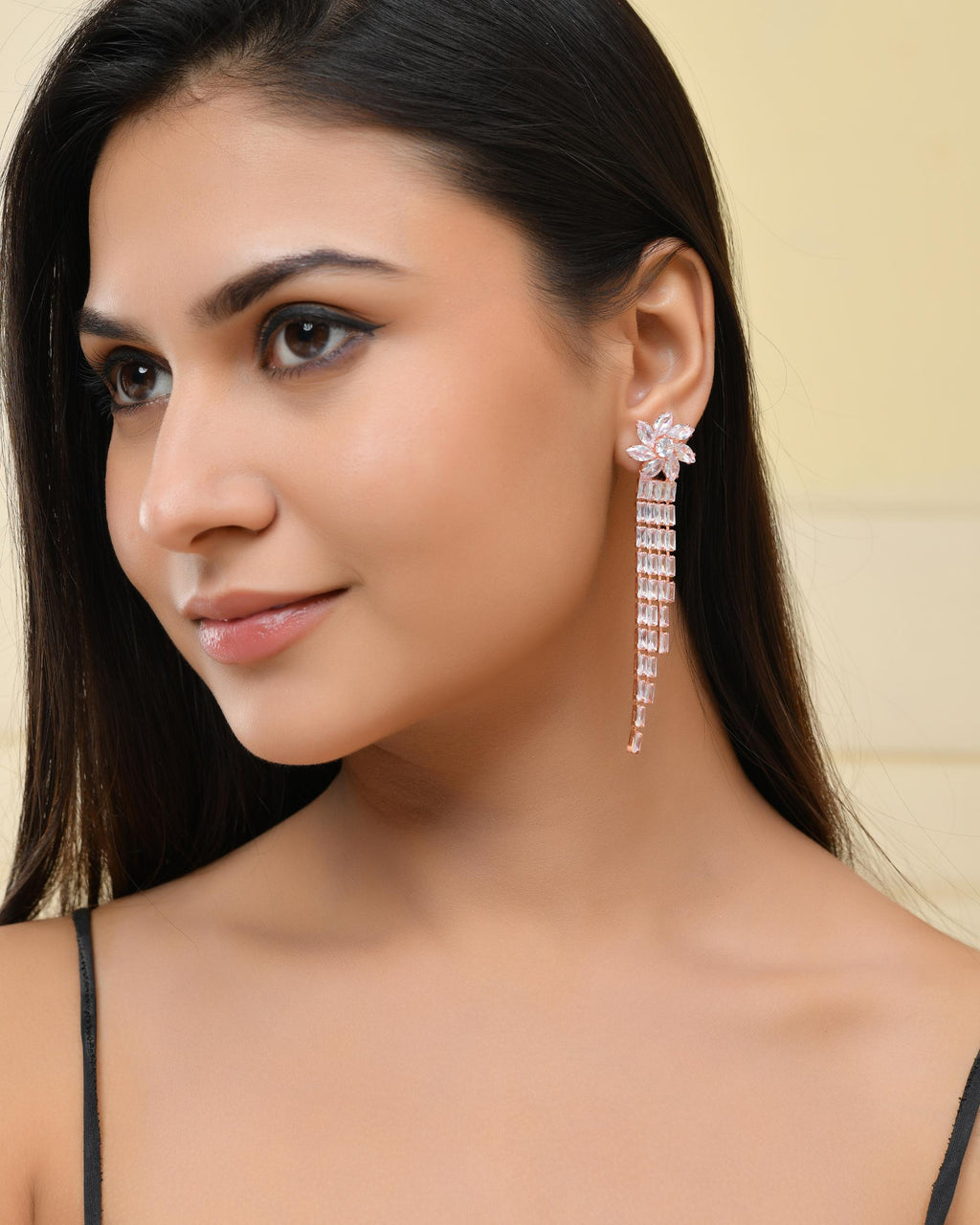 VOJ Gold-Polished Contemporary Drop Earrings
