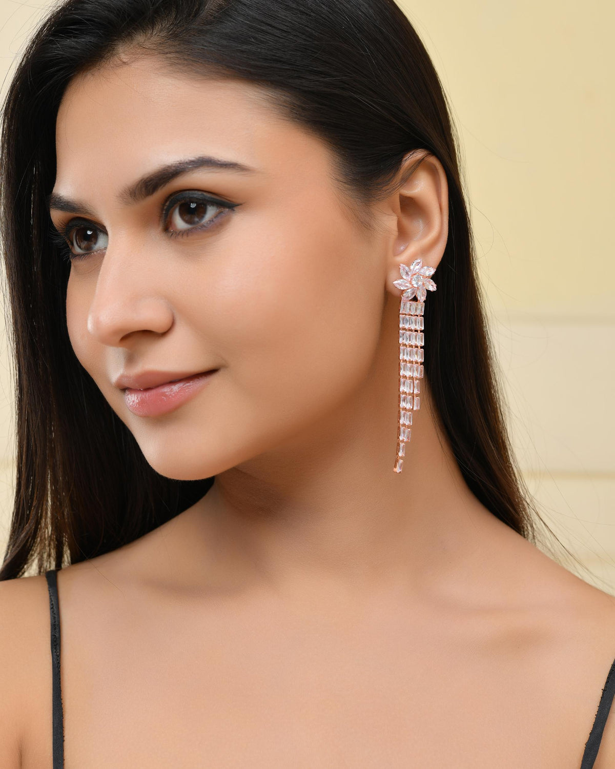 VOJ Gold-Polished Contemporary Drop Earrings