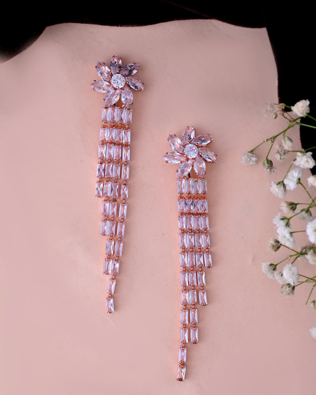 VOJ Gold-Polished Contemporary Drop Earrings