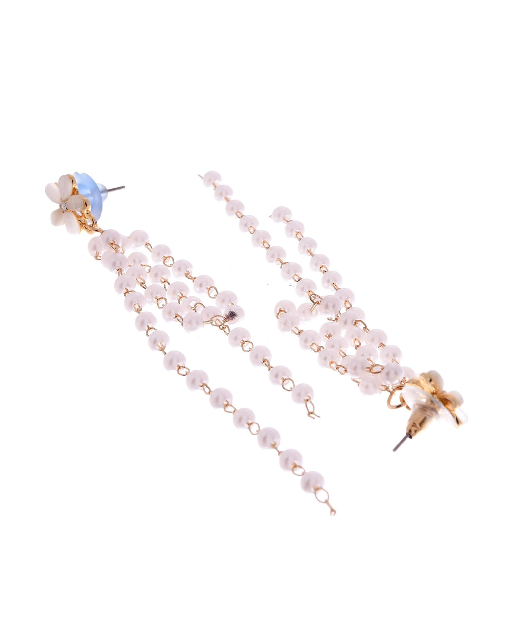 VOJ Gold-Polished Flower Stone Studded & Beaded Acrylic Drop Earrings