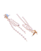 VOJ Gold-Polished Flower Stone Studded & Beaded Acrylic Drop Earrings