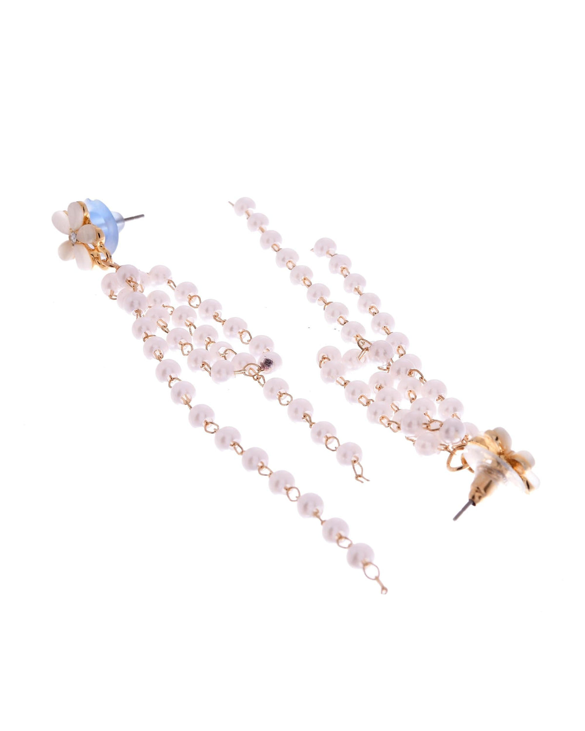 VOJ Gold-Polished Flower Stone Studded & Beaded Acrylic Drop Earrings