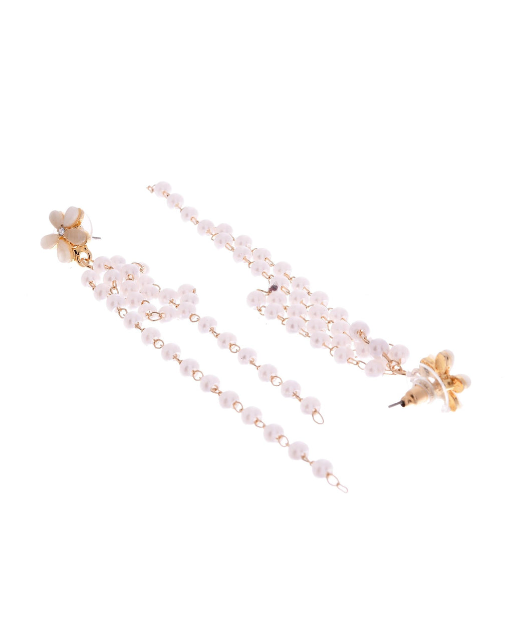 VOJ Gold-Polished Flower Stone Studded & Beaded Acrylic Drop Earrings
