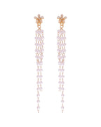 VOJ Gold-Polished Flower Stone Studded & Beaded Acrylic Drop Earrings