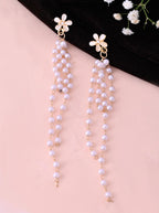 VOJ Gold-Polished Flower Stone Studded & Beaded Acrylic Drop Earrings