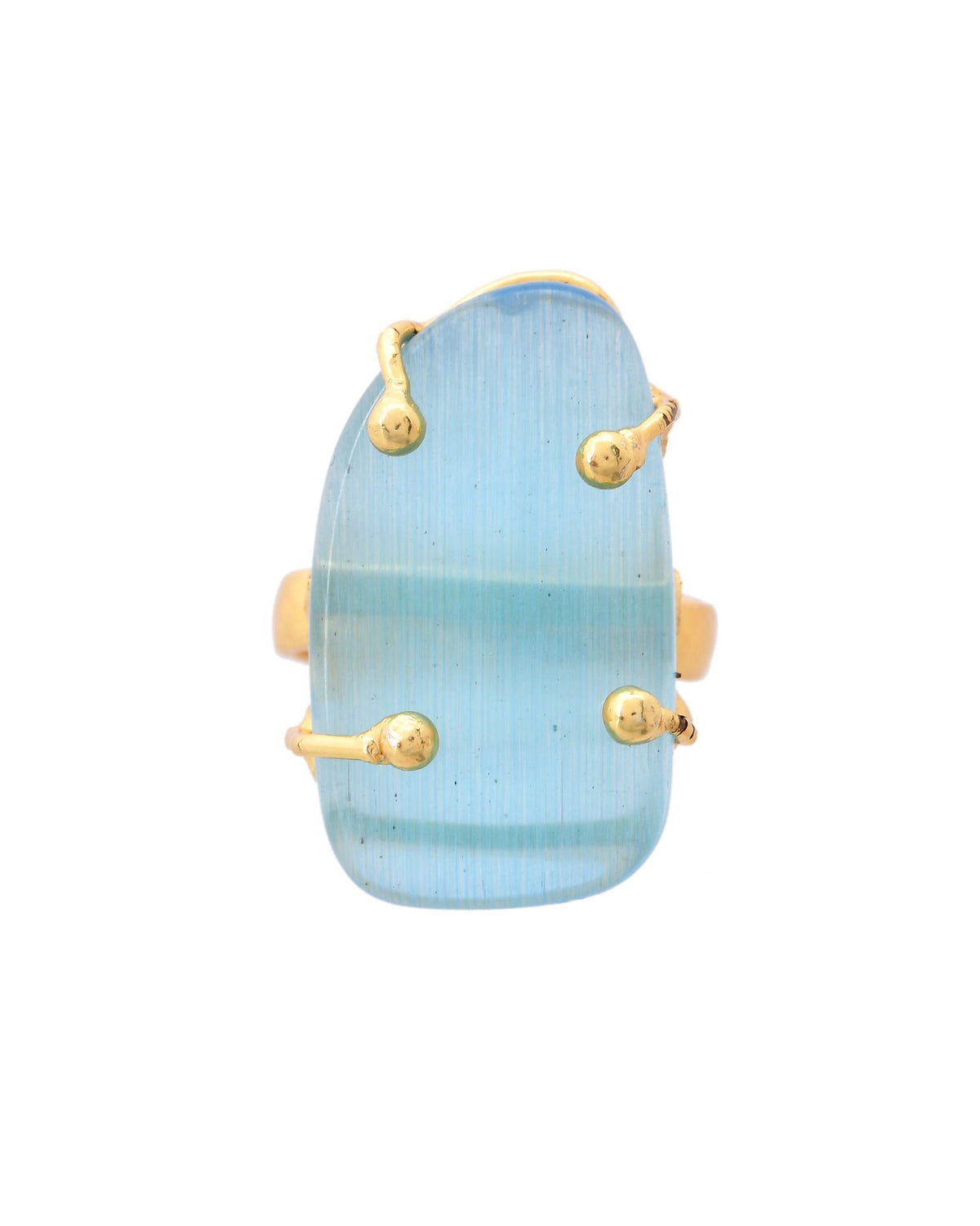 VOJ Gold-Polished Light Blue Stone Studded Ring | Grocsy
