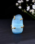 VOJ Gold-Polished Light Blue Stone Studded Ring | Grocsy