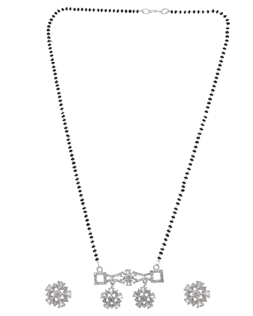 VOJ Silver Plated Ad Stone Studded Designer Mangalsutra Set | Grocsy