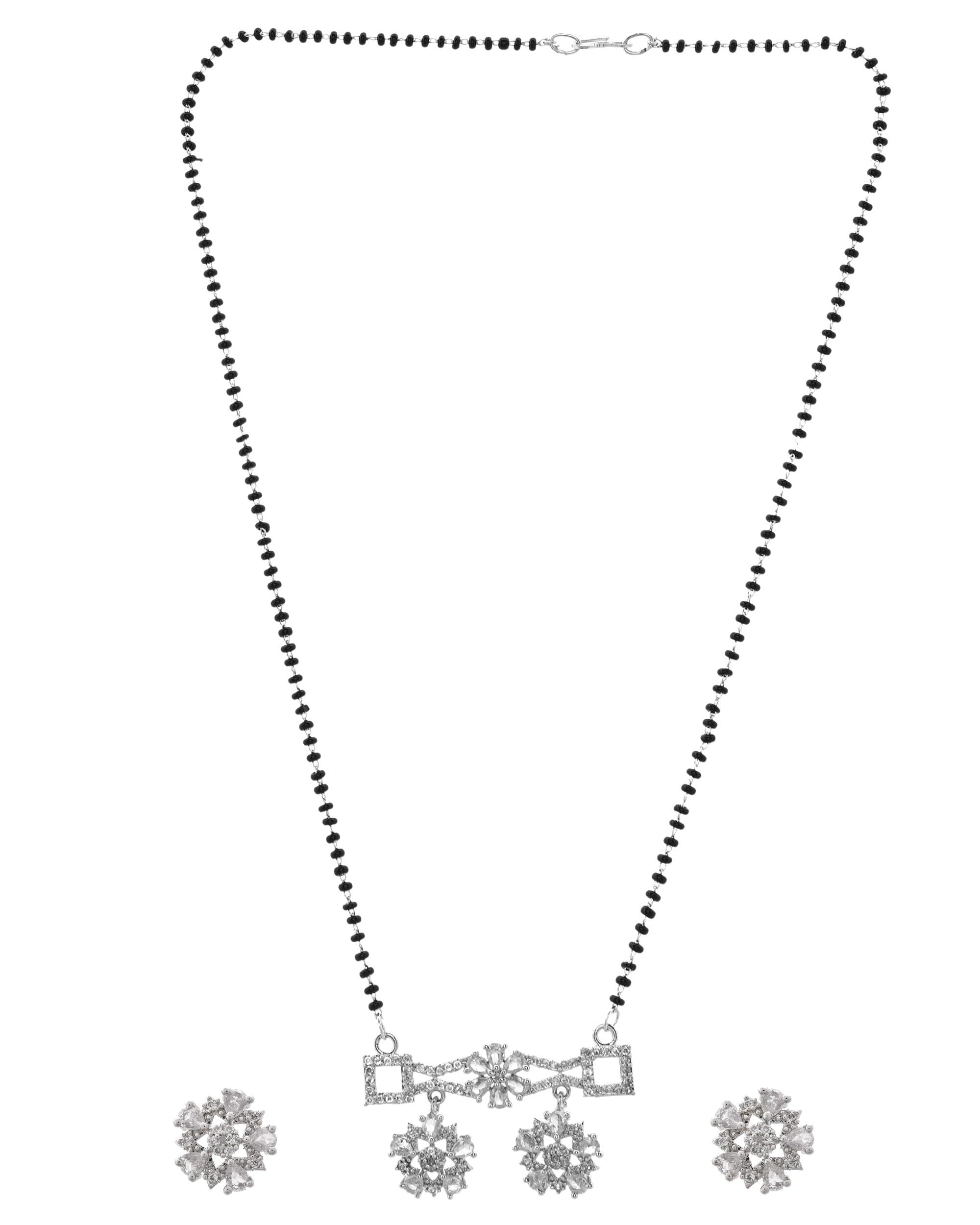 VOJ Silver Plated Ad Stone Studded Designer Mangalsutra Set | Grocsy