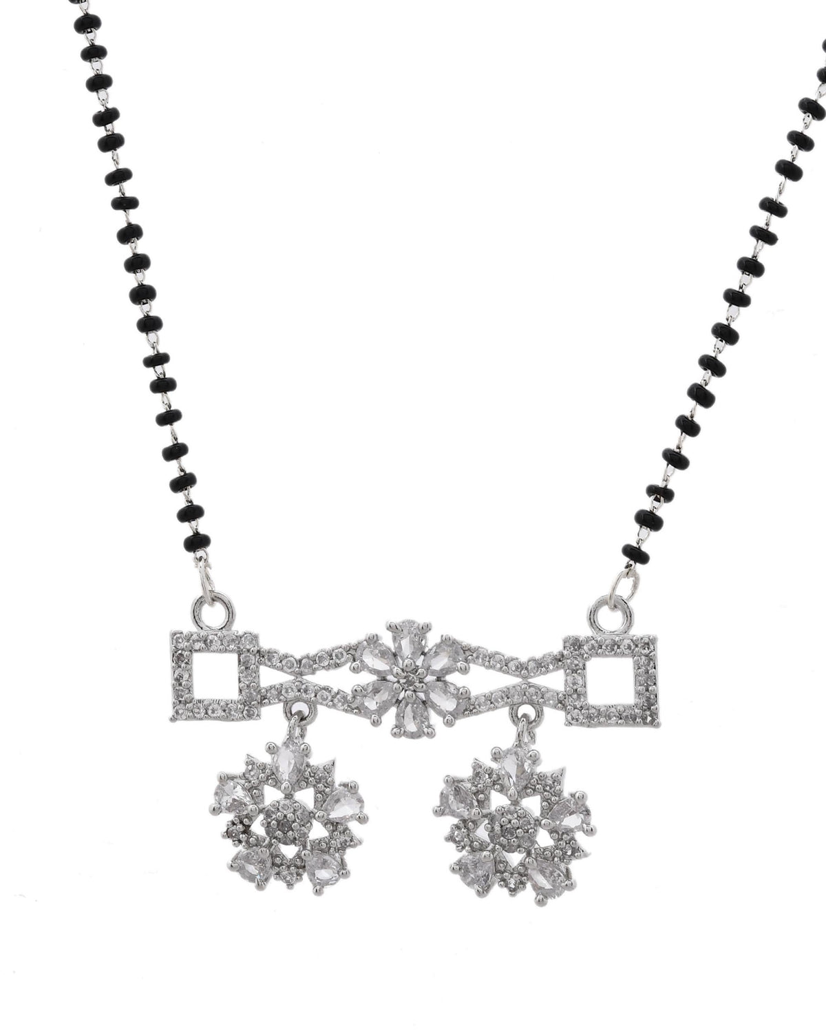 VOJ Silver Plated Ad Stone Studded Designer Mangalsutra Set | Grocsy