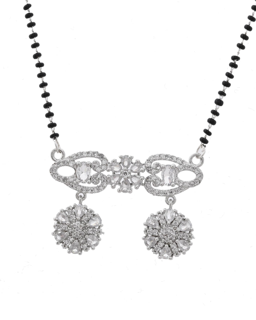 VOJ Silver Plated Ad Stone Studded Designer Mangalsutra Set | Grocsy