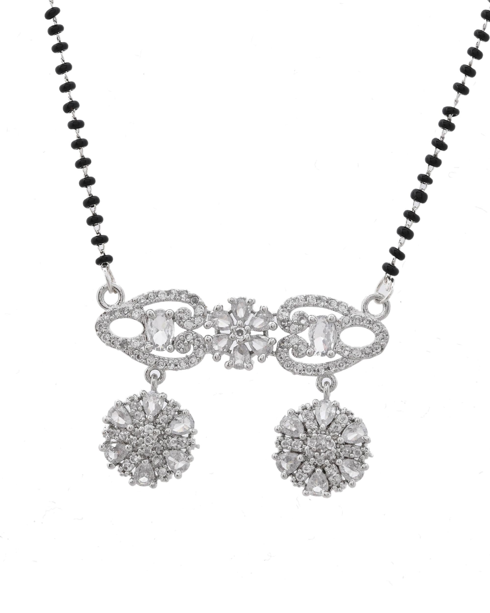 VOJ Silver Plated Ad Stone Studded Designer Mangalsutra Set | Grocsy