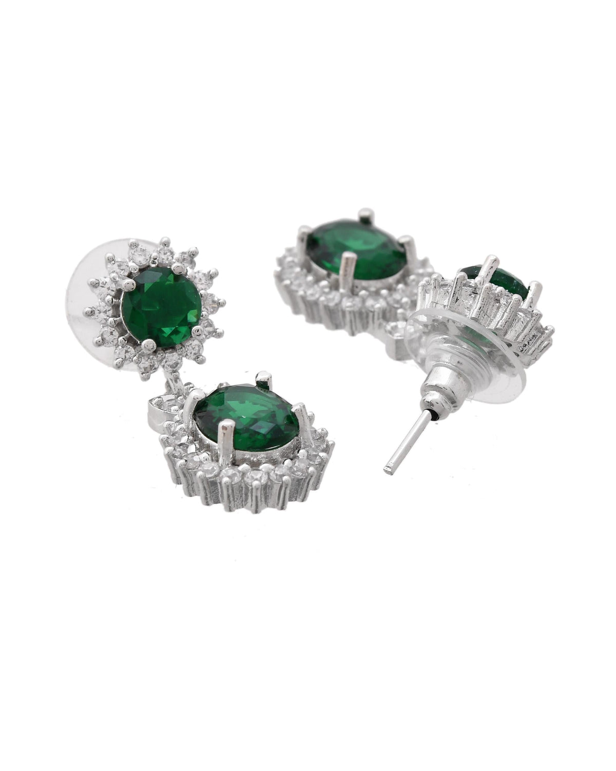 VOJ Silver Plated Green Ad Stone Studded Necklace With Earrings Set | Grocsy