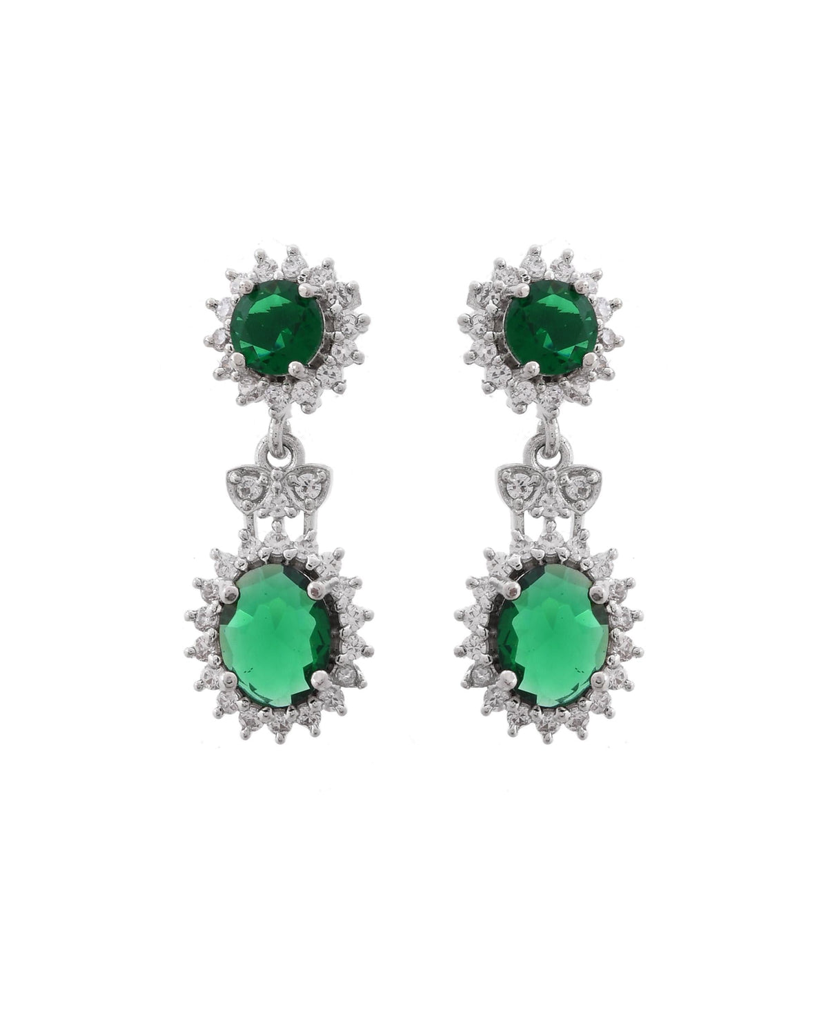VOJ Silver Plated Green Ad Stone Studded Necklace With Earrings Set | Grocsy