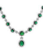 VOJ Silver Plated Green Ad Stone Studded Necklace With Earrings Set | Grocsy