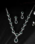 VOJ Silver Plated Green Ad Stone Studded Necklace With Earrings Set | Grocsy