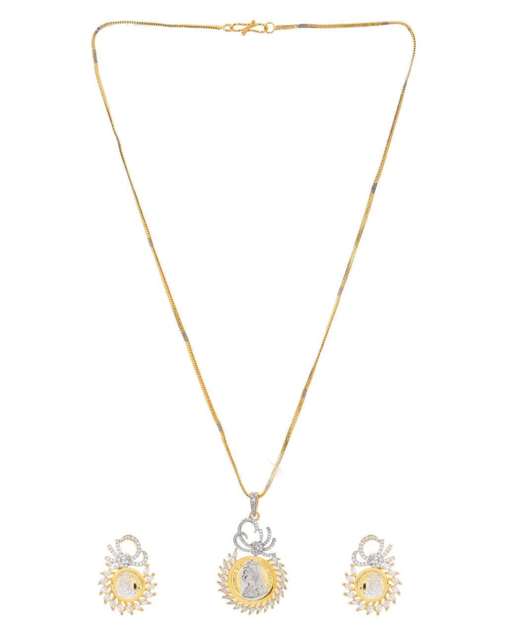 VOJ Dual Toned Ad-Studded Crown Chain Set | Grocsy