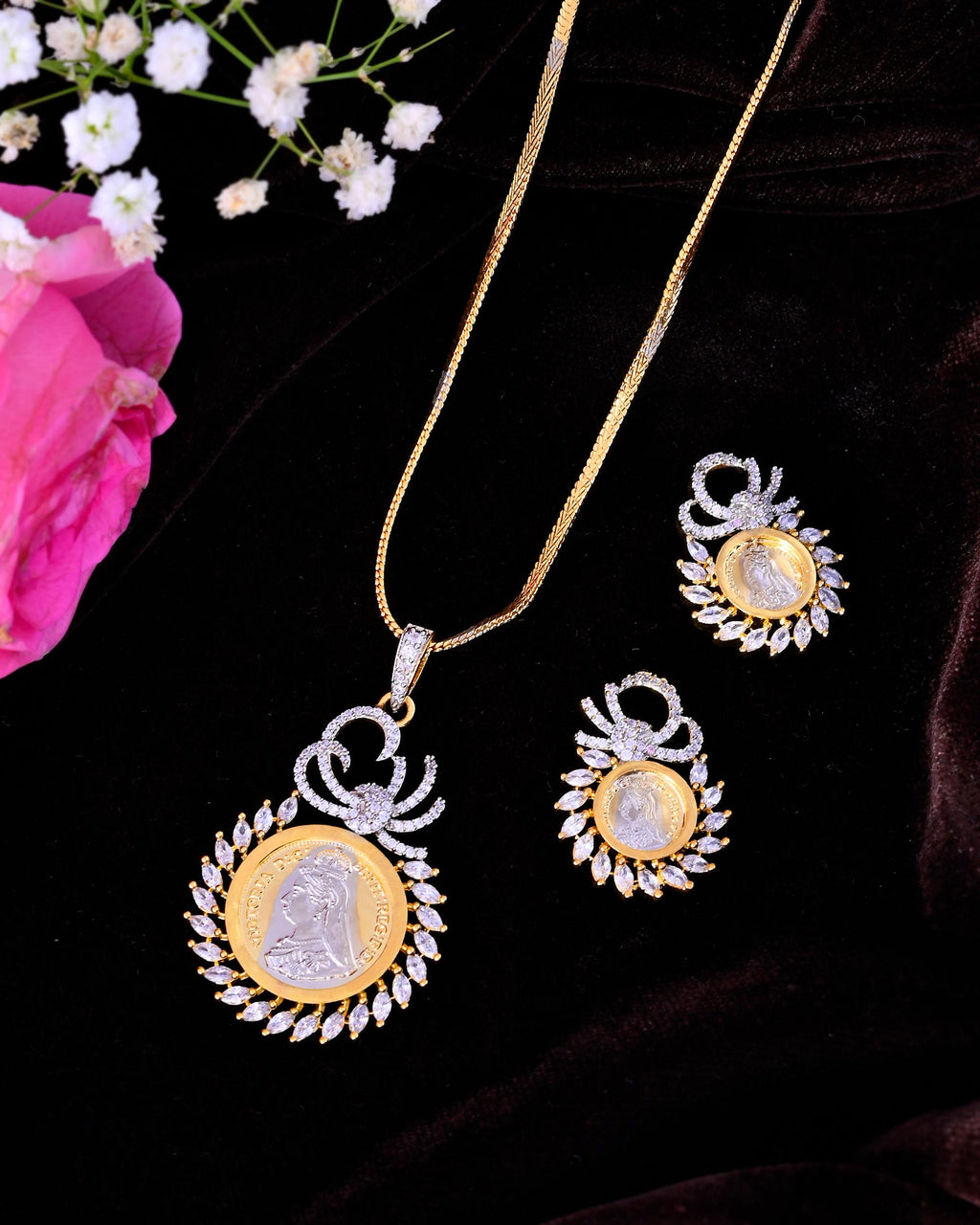 VOJ Dual Toned Ad-Studded Crown Chain Set | Grocsy