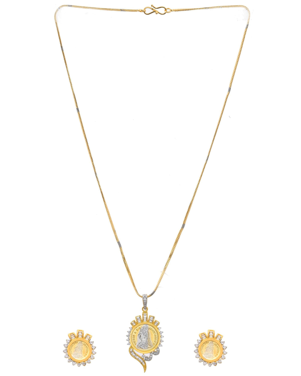 VOJ Dual Toned Ad-Studded Gold-Polished Coin Chain Set