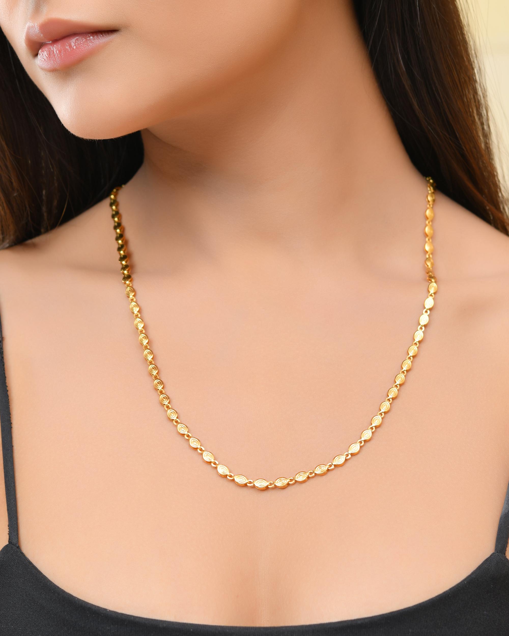 VOJ Gold-Polished Designer Oval Women Chain | Grocsy
