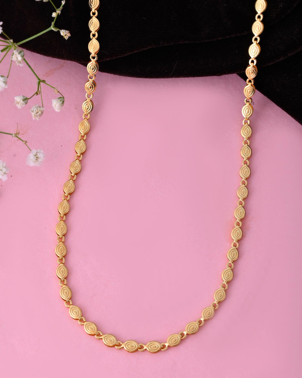 VOJ Gold-Polished Designer Oval Women Chain | Grocsy