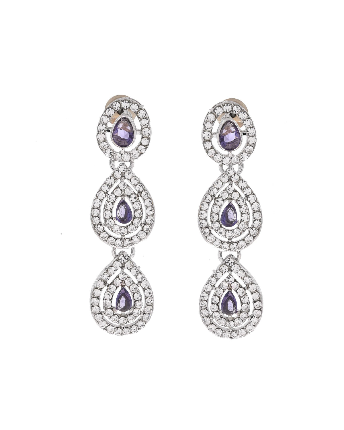 VOJ Silver Plated Stainless Steel American Diamond Studded Jewellery Set