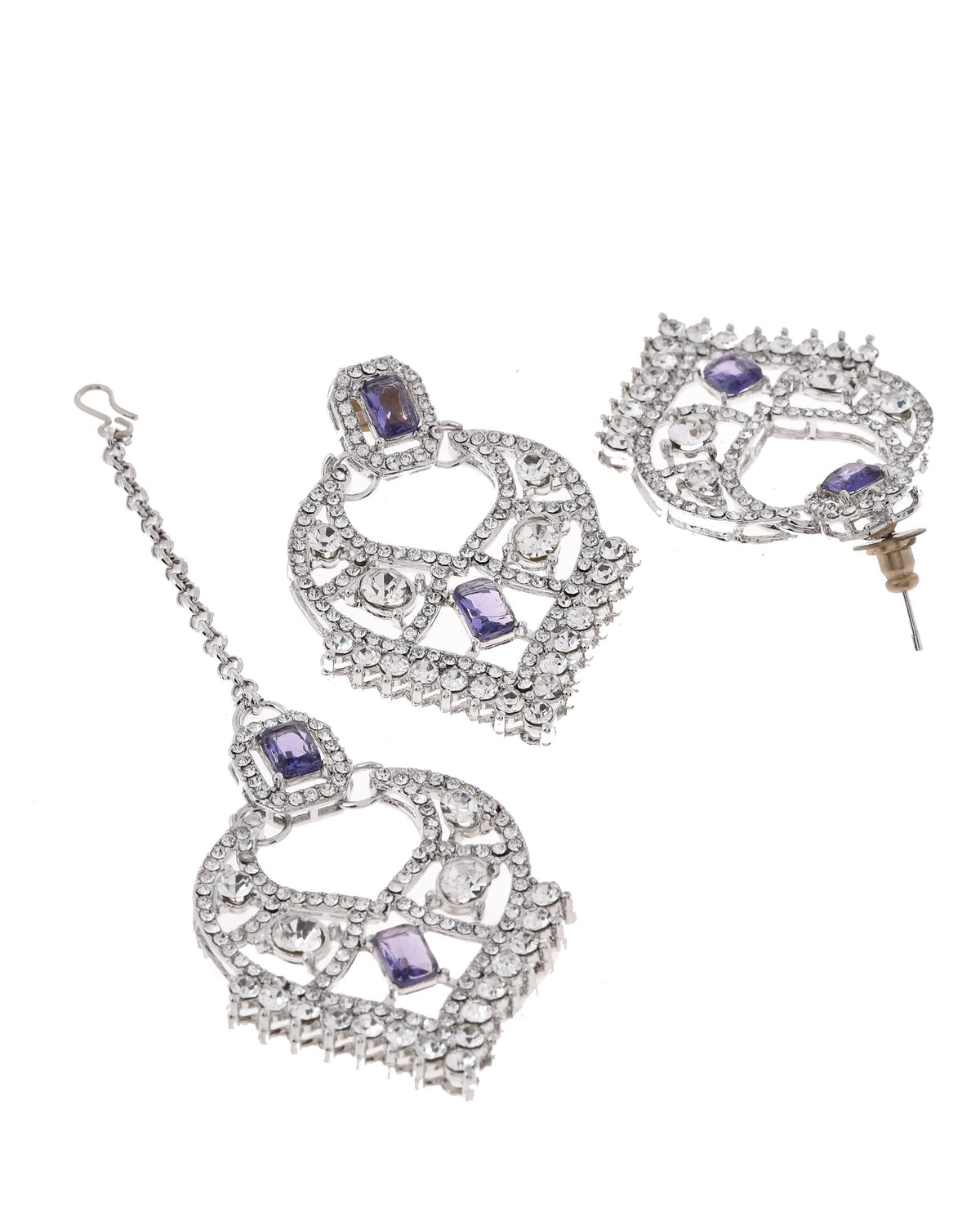 VOJ Silver-Plated American Diamond-Studded Jewellery Set