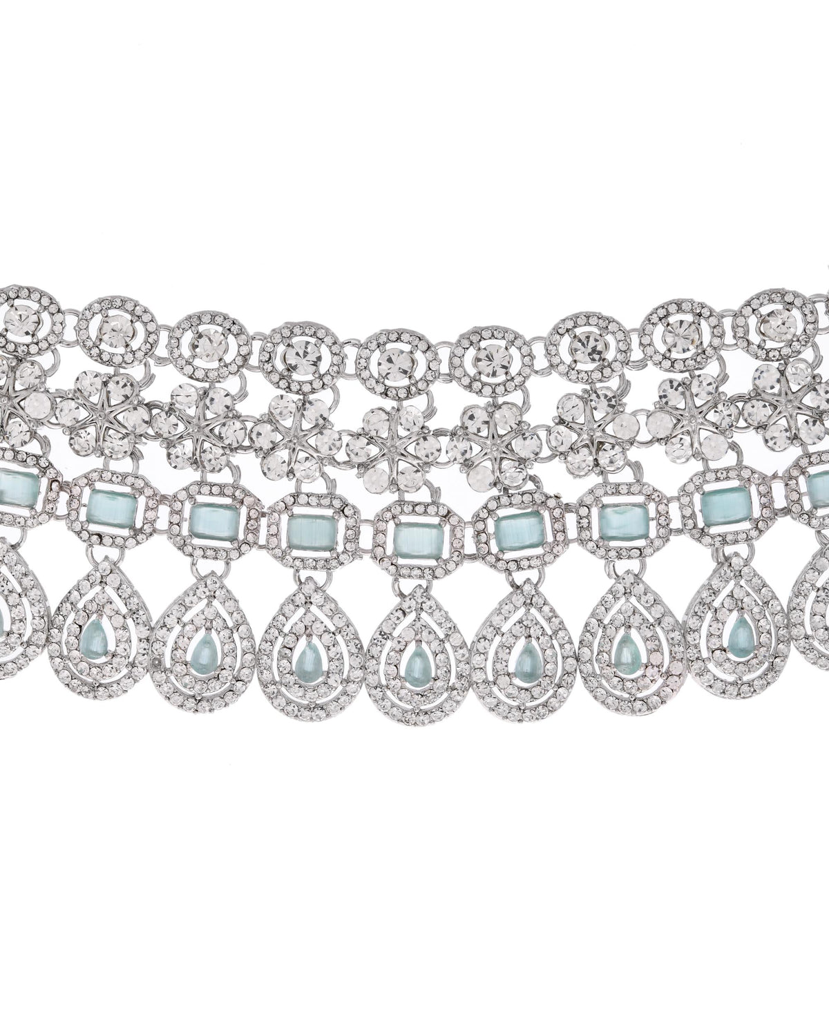 VOJ Silver-Plated American Diamond Studded Jewellery Set