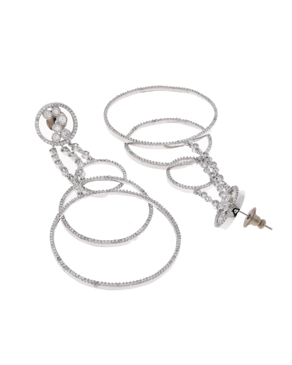 VOJ Silver Plated Ad Stone Studded Crescent Shaped Long Drop Earrings
