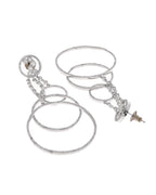 VOJ Silver Plated Ad Stone Studded Crescent Shaped Long Drop Earrings