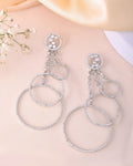 VOJ Silver Plated Ad Stone Studded Crescent Shaped Long Drop Earrings