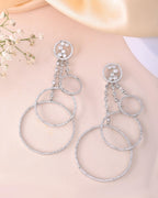VOJ Silver Plated Ad Stone Studded Crescent Shaped Long Drop Earrings