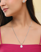 VOJ Silver Plated Ad-Studded Pendant With Chain And Earrings Set