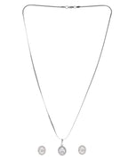 VOJ Silver Plated Ad-Studded Pendant With Chain And Earrings Set