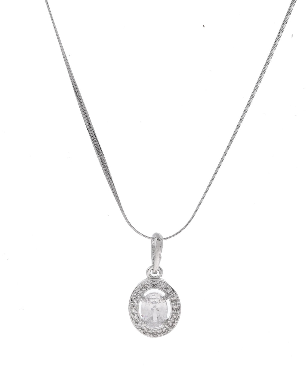 VOJ Silver Plated Ad-Studded Pendant With Chain And Earrings Set
