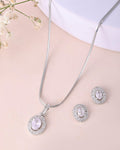 VOJ Silver Plated Ad-Studded Pendant With Chain And Earrings Set