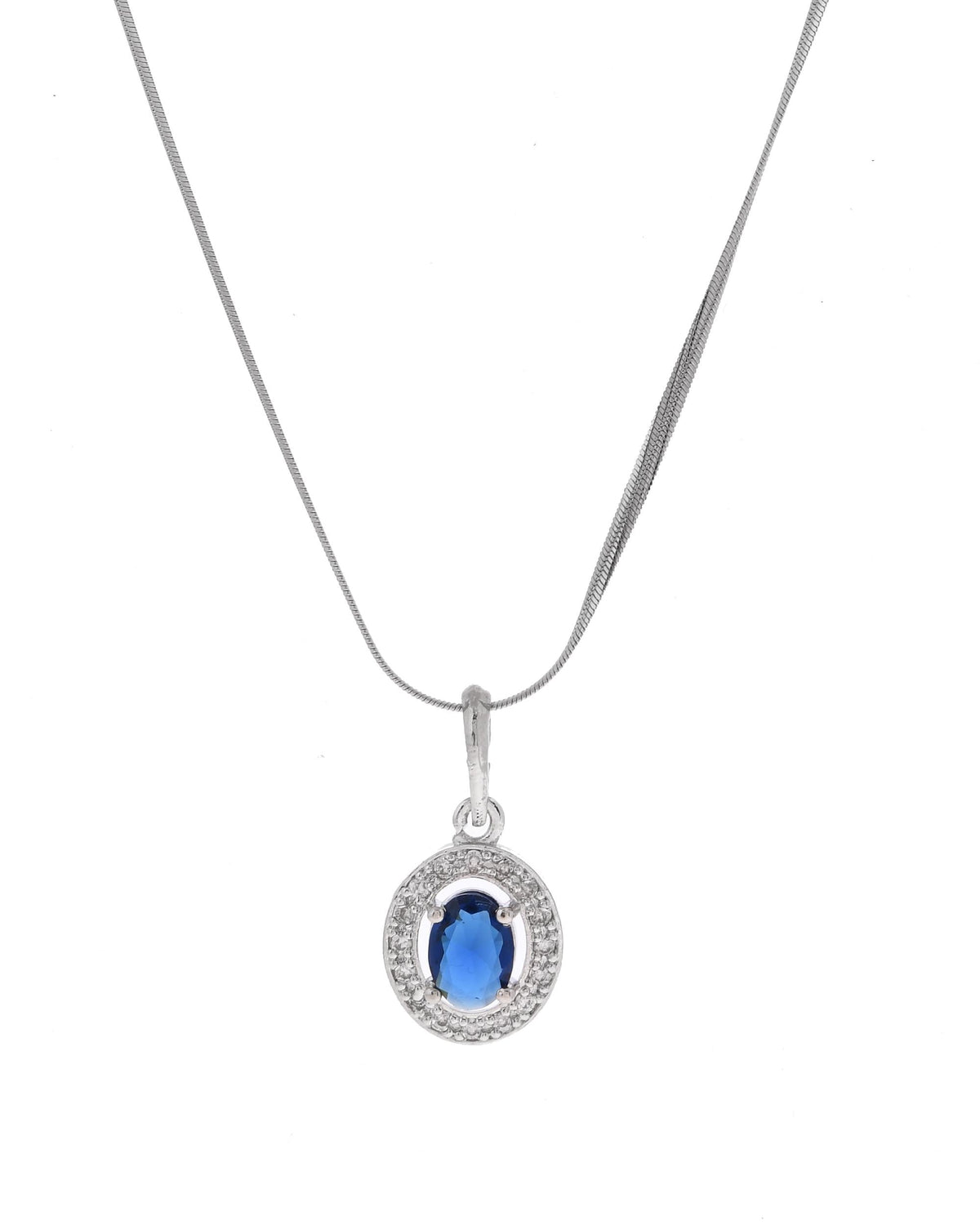 VOJ Silver Plated Blue Ad-Studded Pendant With Chain And Earrings Set