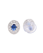 VOJ Silver Plated Blue Ad-Studded Pendant With Chain And Earrings Set