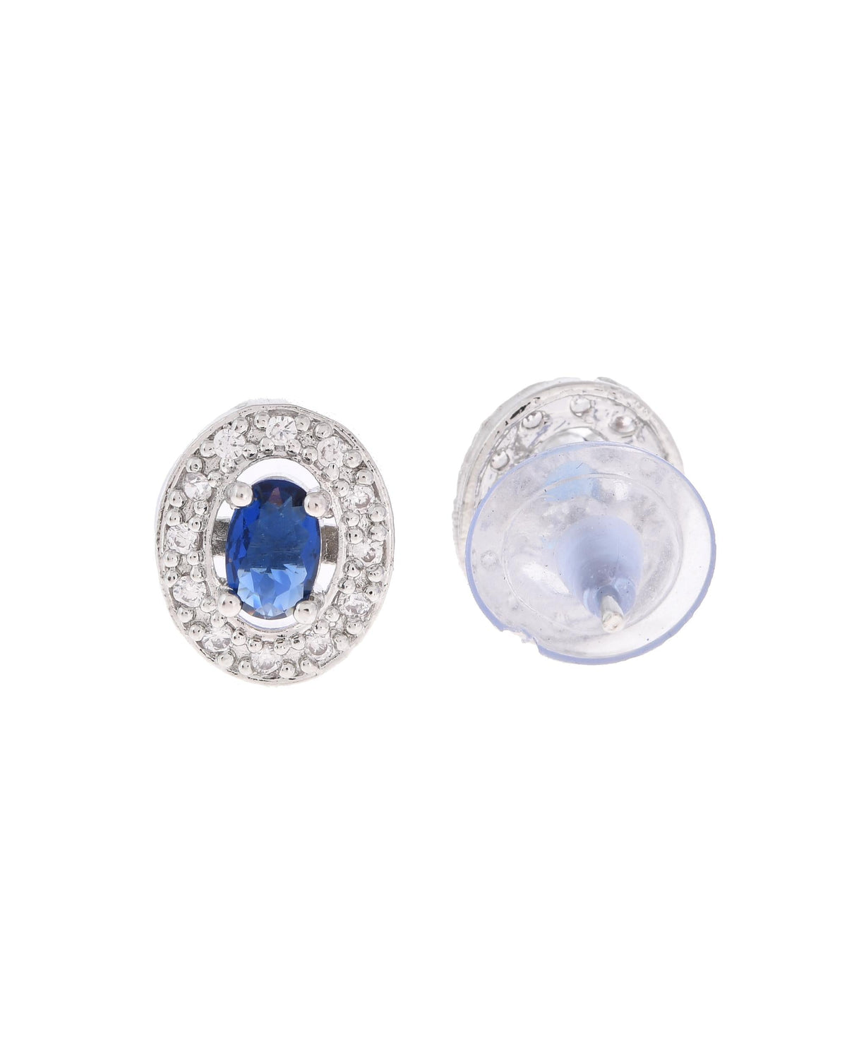 VOJ Silver Plated Blue Ad-Studded Pendant With Chain And Earrings Set