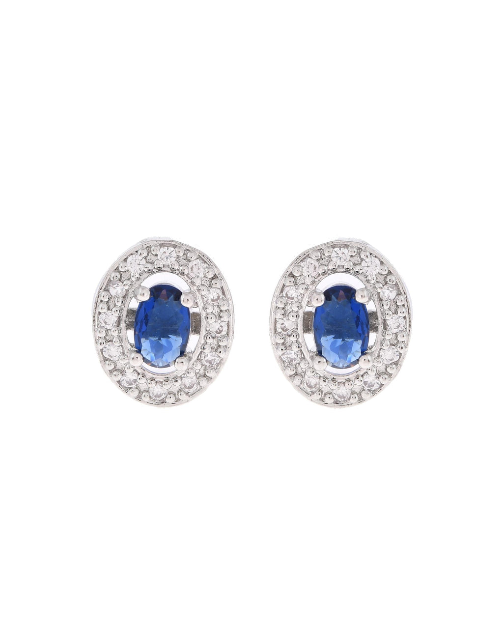 VOJ Silver Plated Blue Ad-Studded Pendant With Chain And Earrings Set