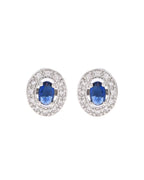 VOJ Silver Plated Blue Ad-Studded Pendant With Chain And Earrings Set